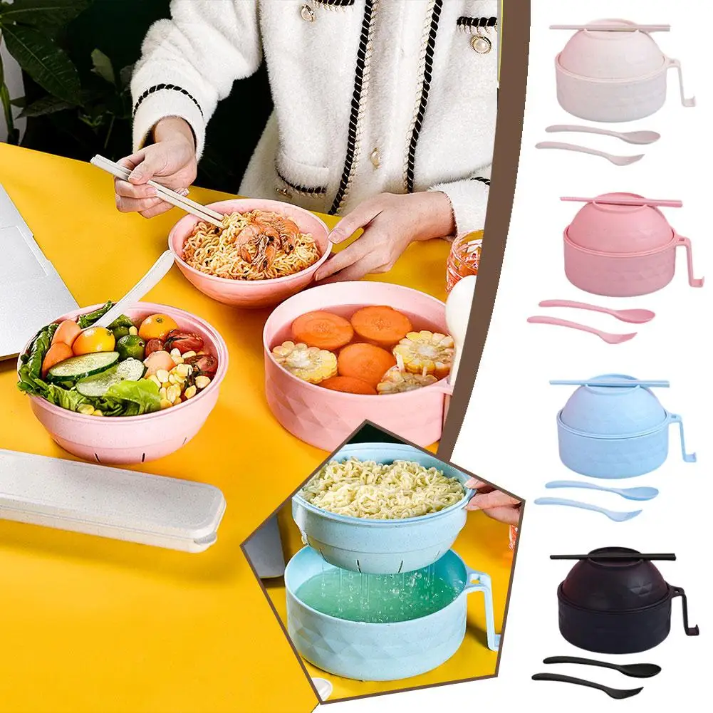 Large Bowl Of Instant Noodles Cute Tableware In Student Covered Box Talheres Camping Bowl Lunch Kitchen Dormitory Ramen D1D1