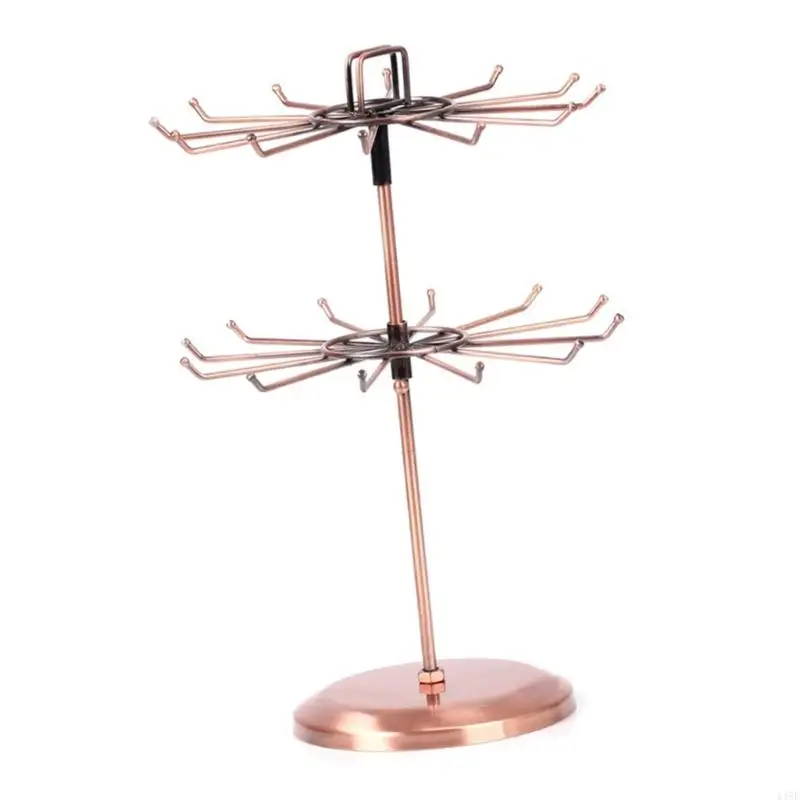 448E Jewelry Stand with Hooks 2 Tiers Rotating Necklace and Bracelet Showcase Shelf