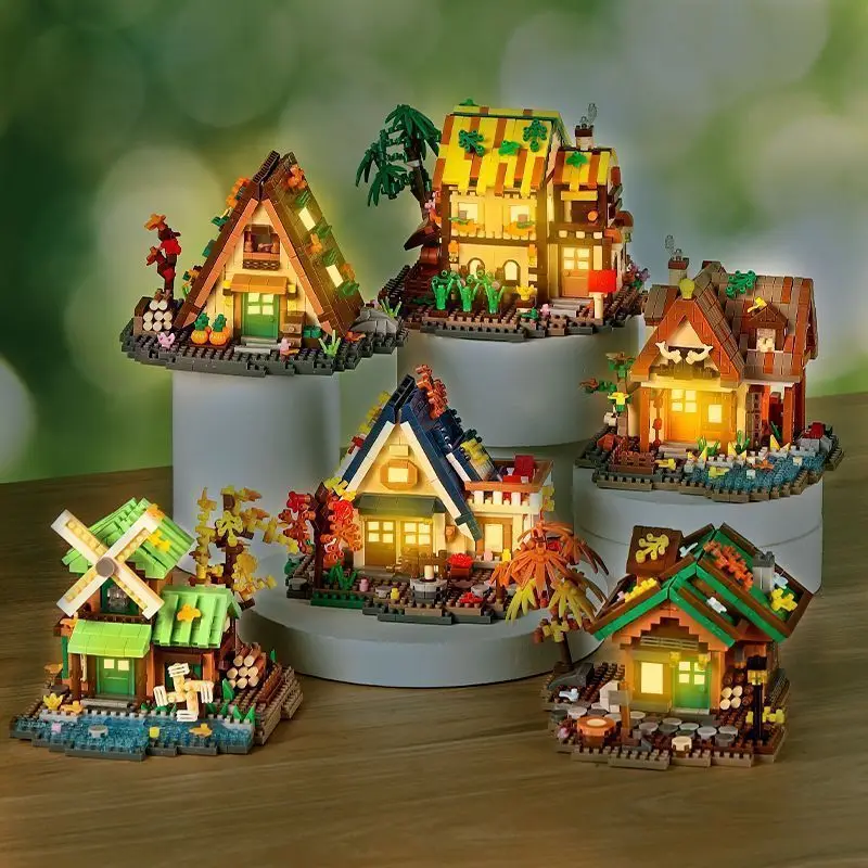 NEW Forest Cabin Mini Building Bricks DIY Assembly Kit Rrtro Log House Ornament Collection Toys Education Gift for Adult & Kids