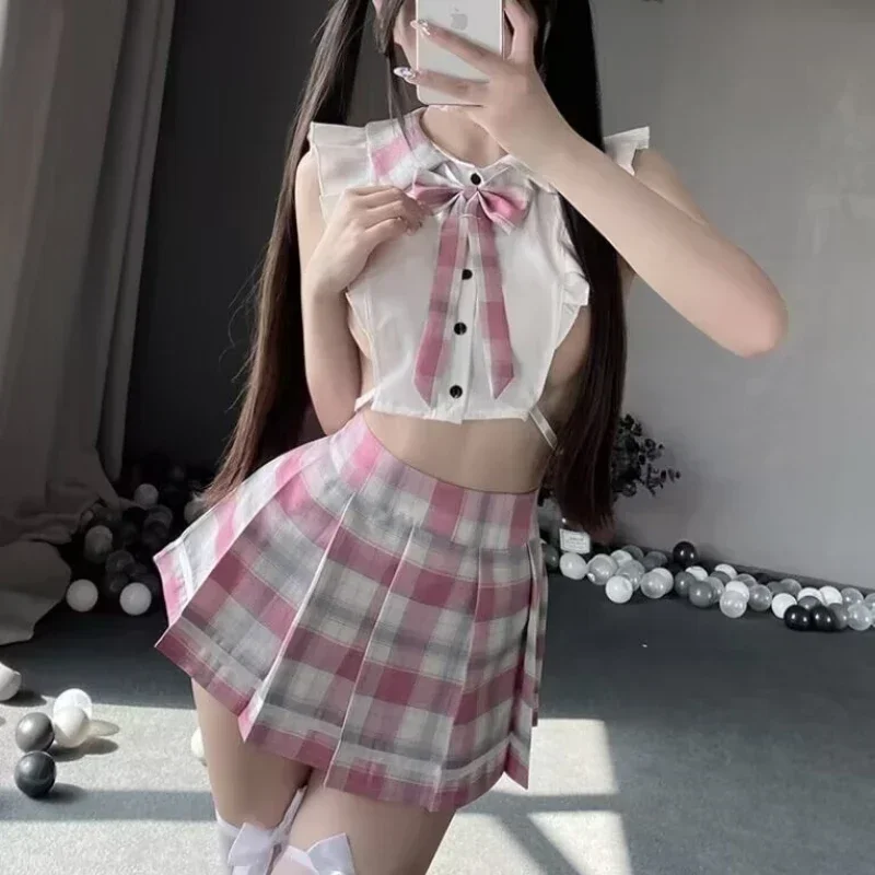 Disfraces de marinero para estudiantes sexys para mujer, lencería transparente con abertura erótica, conjunto de ropa interior, uniforme JK de colegiala japonesa