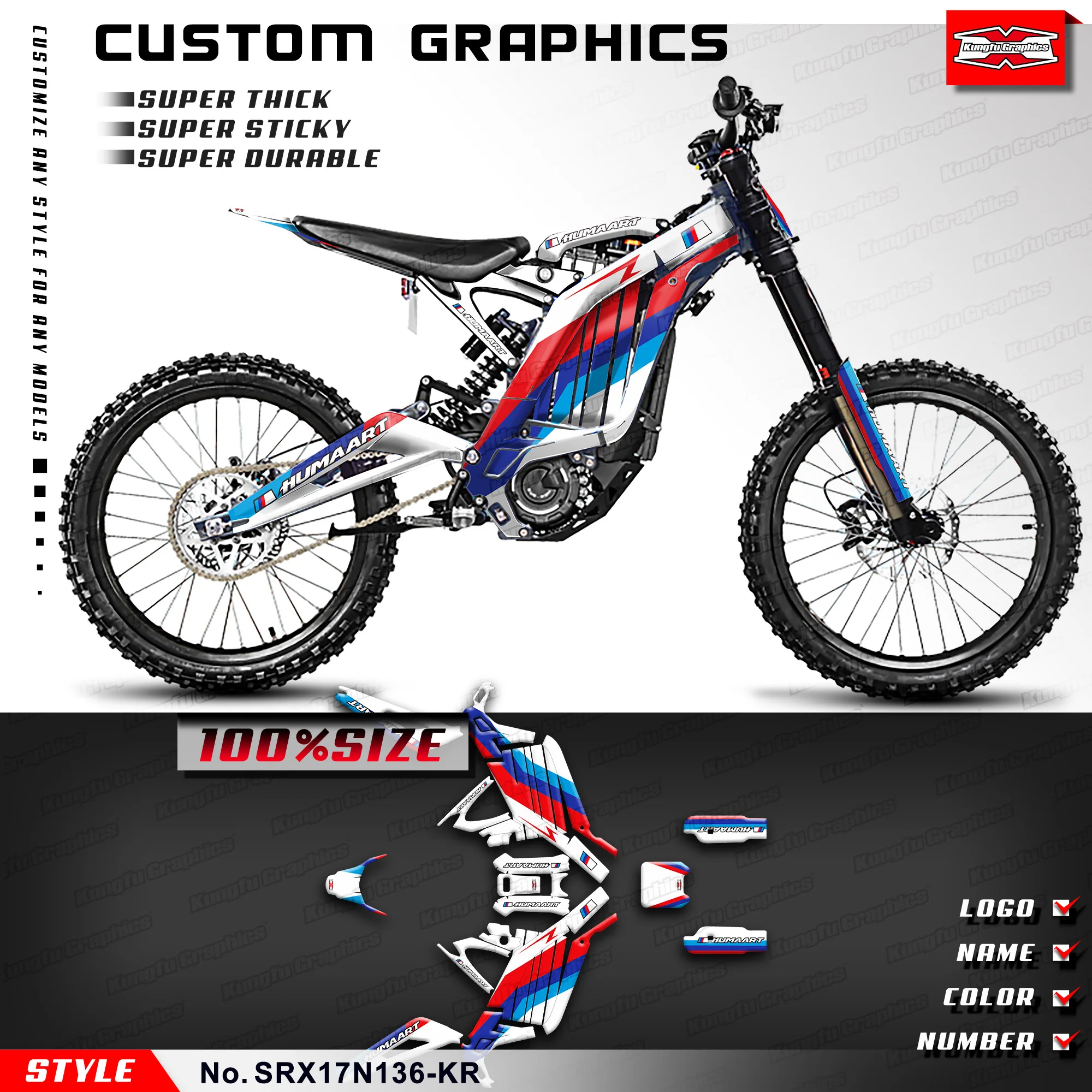 

KUNGFU GRAPHICS Adhesive Sticker Wrap Design for Sur-Ron Light Bee X/S Electric Bike, SRX17N136-KR