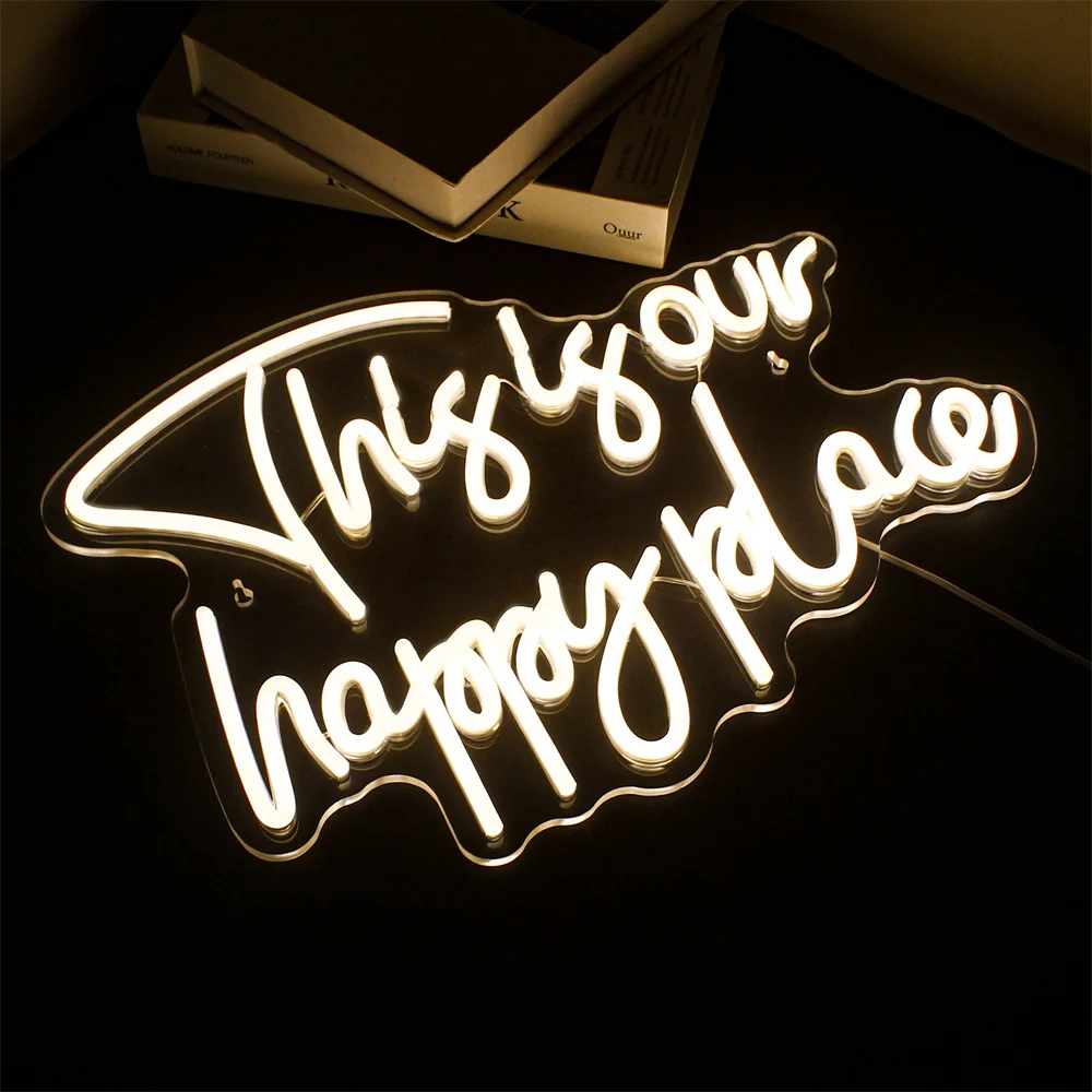 Imagem -03 - Este é o Nosso Happy Place Neon Sign Led Room Wall Decor Usb Powered Luzes para Festa Bar Clube Quarto Sala de Estar Kid Art Decor