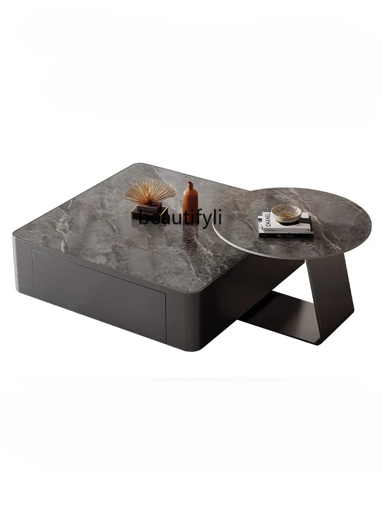 

Italian Style Light Luxury Stone Plate Coffee Table Living Room Home Square Small Apartment Modern Simple Advanced Tea Table