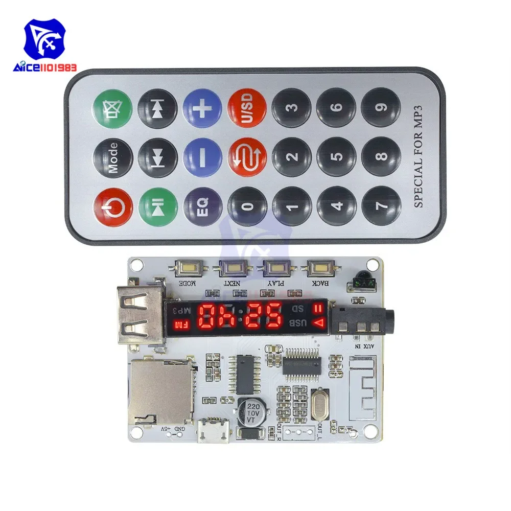 diymore Digital Wireless Bluetooth FM MP3 Decoding Board for Micro SD Audio Sound Module with LED Display IR Remote Control