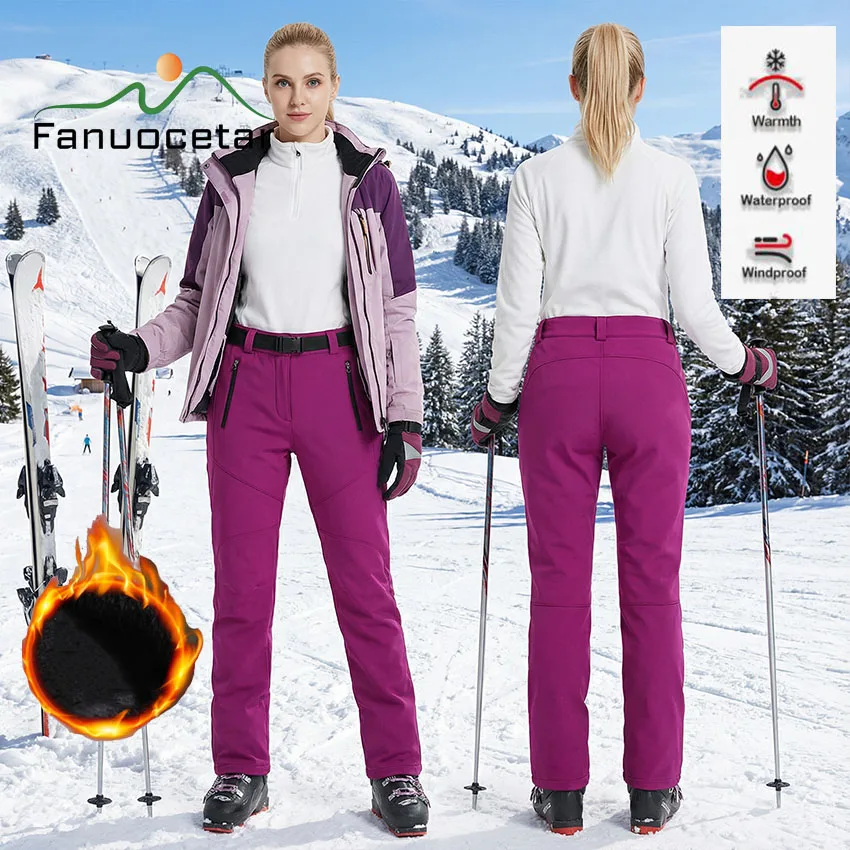 

Теплые флисовые зимние брюки Fanuocetar для женщин, водонепроницаемые, для походов, треккинга, кемпинга, катания на лыжах, ветрозащитные брюки из софтшелла