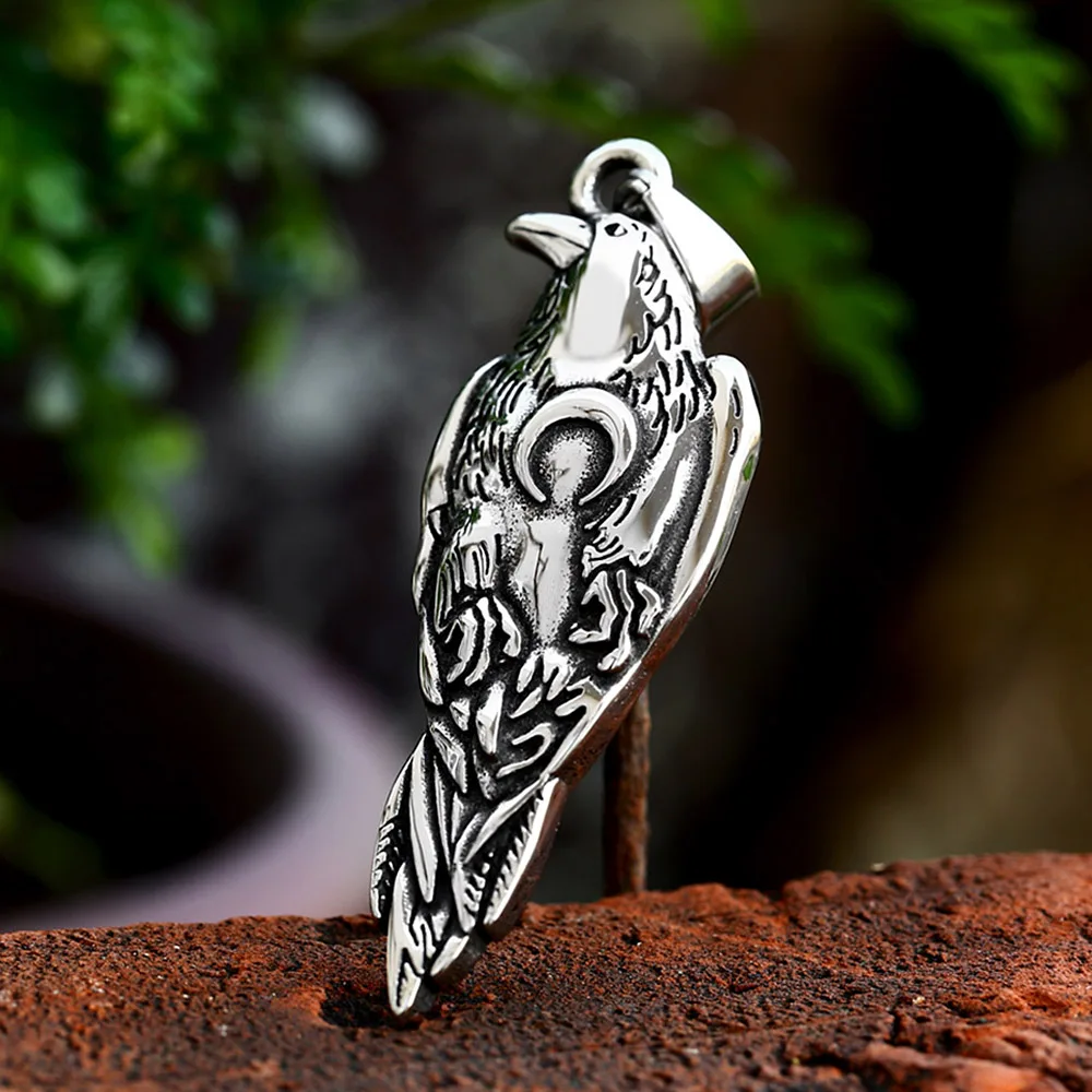 Vintage Nordic Viking Raven Pendant Necklace For Men Boys Stainless Steel SanLan Moon Necklaces Fashion Charm Jewelry Wholesale