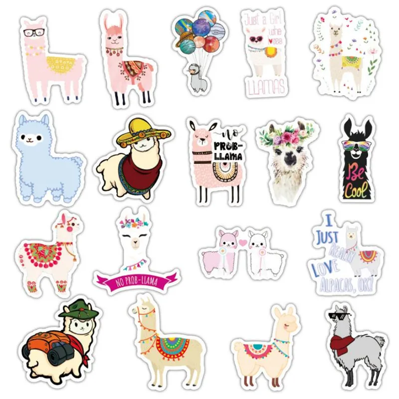 50 PCS Cute Alpaca Animated Cartoon Graffiti Laptop Suitcase Skateboard Waterproof Stickers Decorative Toys