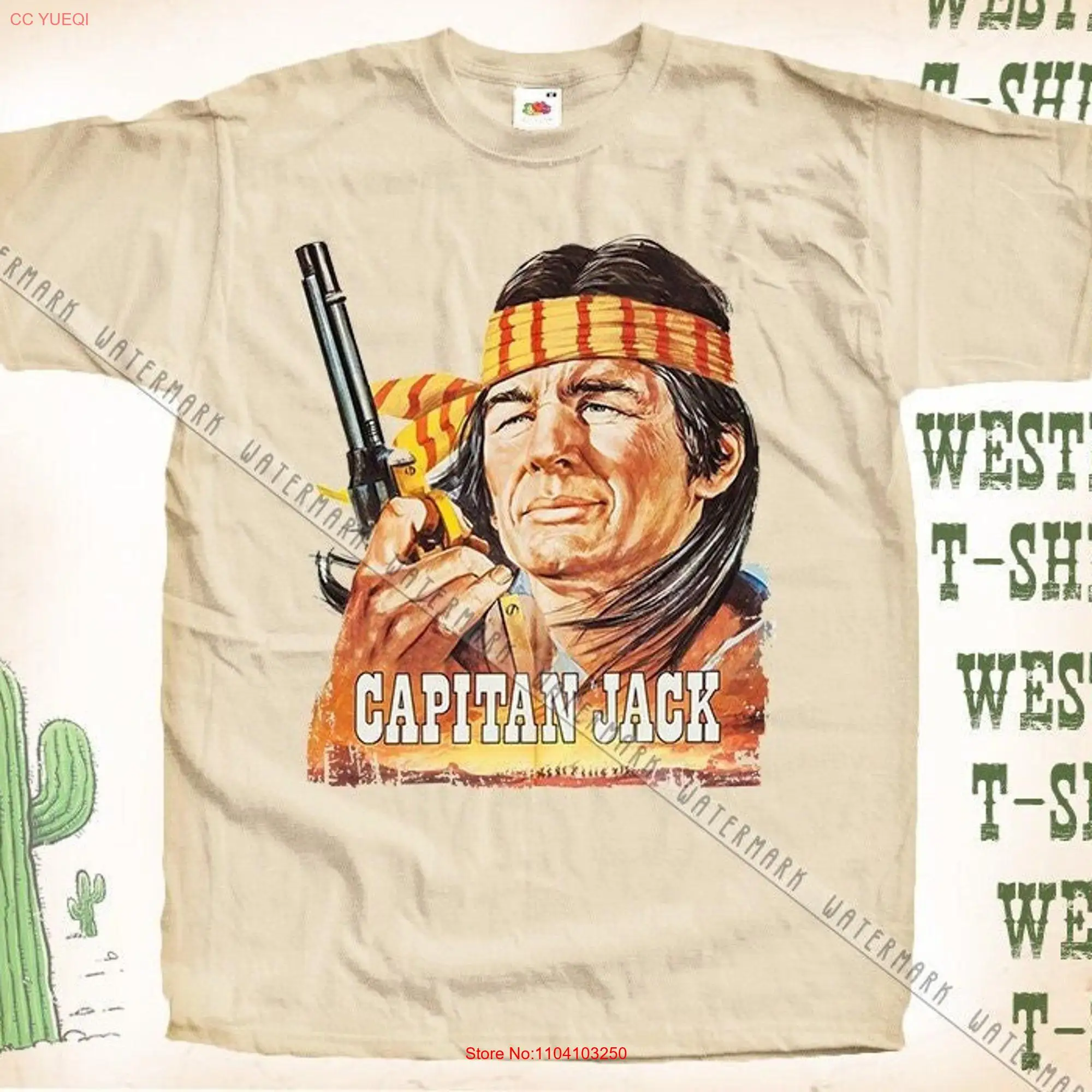 Capitan Jack T Shirt Vintage Natural color Men's DTG Digital Print SIZES S M L XL 2XL 3XL 4XL 5XL long or short sleeves