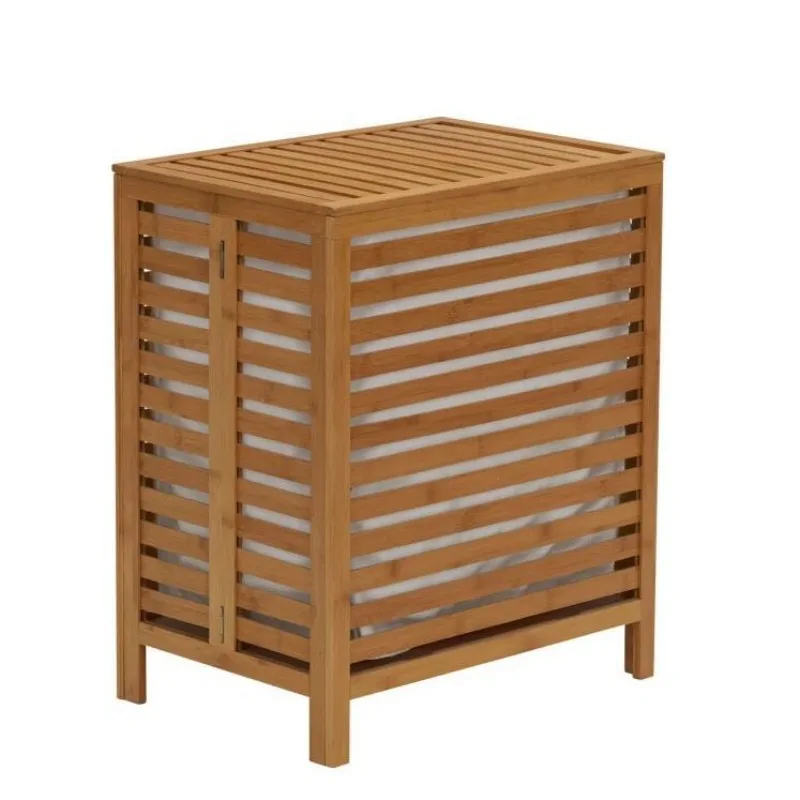 Nordic style full bamboo flip dirty clothes basket, bathroom louver breathable storage box, floor clothing finishing box