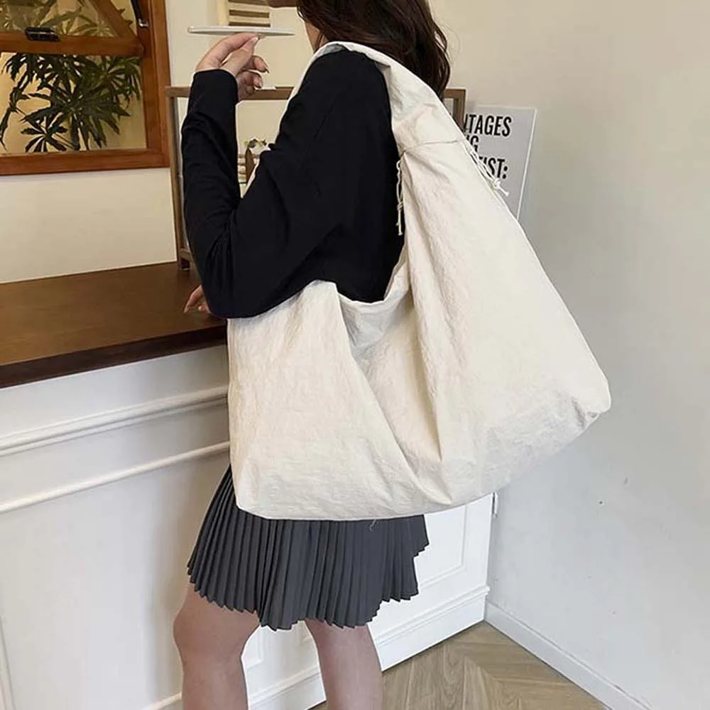 

Casual Nylon Shoulder Bag Double Zipper Design Multi-Pocket Versatile Commuting Handbag Japanese Style Soft Storage Pouch