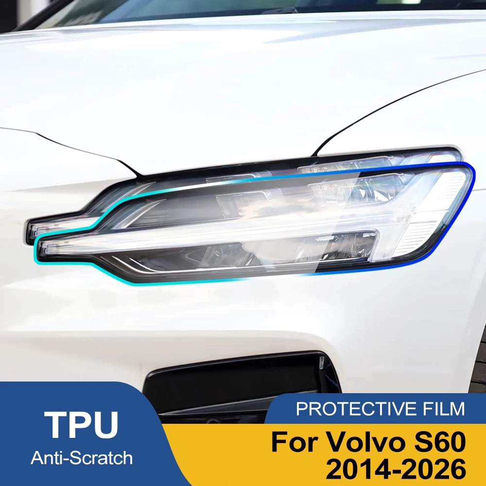 

For Volvo S60 2014-2026 High-Gloss Smoke Black Pre-Cut TPU Car Headlight Protection Film PPF Kit Anti-Scratch Vinyl Wrap Cover