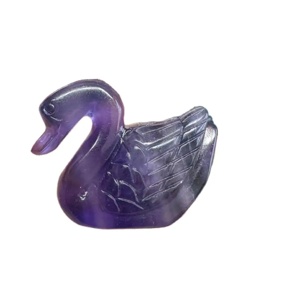 

70mm Gemstone Carvings Crystal Crafts Natural Purple Lepidolite Swan For Gift Feng Shui Room Decoration