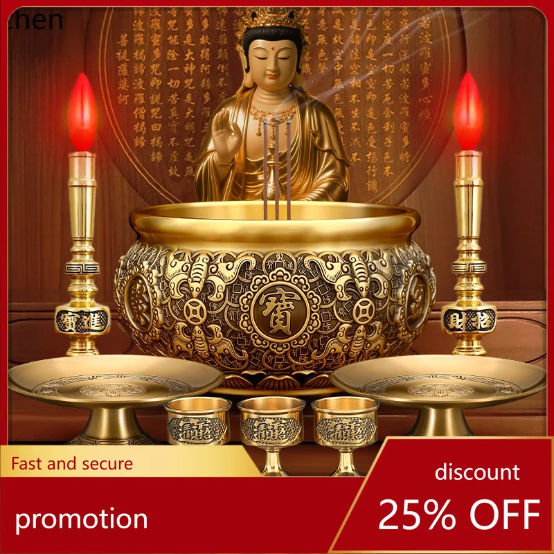 Cz copper incense burner with wealth god statue, candle holder, aromatherapy burner  supplies, incense burner ornament