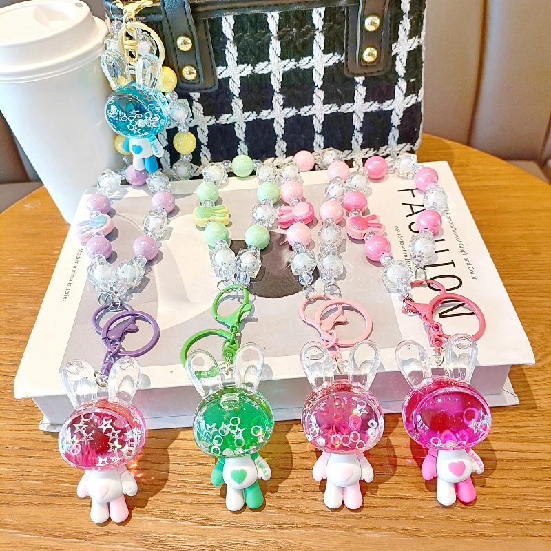 Cute Cartoon Rabbit Anti-Lost Beaded Phone Chain Universal Sweet Versatile Mobile Phone Lanyard Fashion Car Keychian Gifts