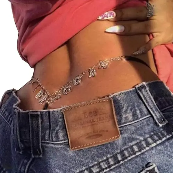 Bragas personalizadas con letras de nombre para mujer, Bikini con cadena de cintura de diamantes de imitación, tangas, ropa interior, lencería sexy,