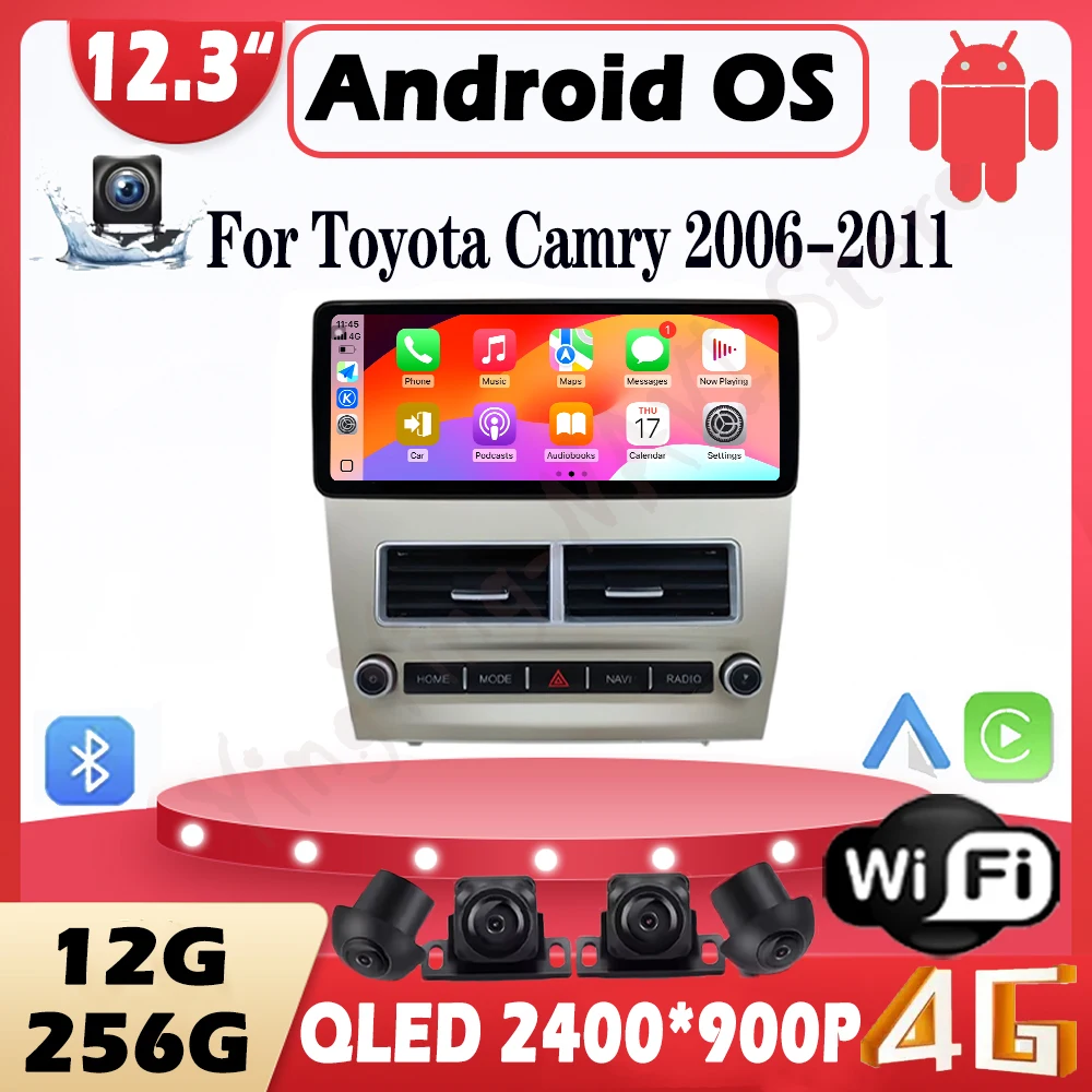 

12.3 inch for Toyota Camry 2006-2011 Android 15 Car Video Multimedia Player BT 4G WiFi GPS Navigation DSP Stereo