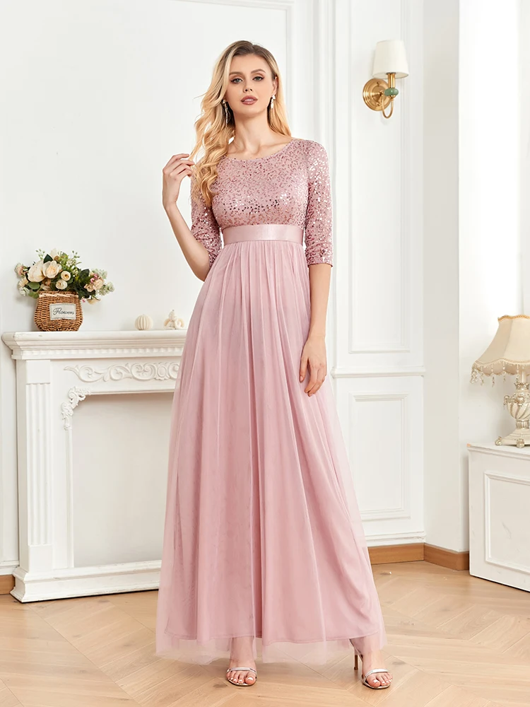 Xuibol elegantes Chiffon Abendkleid Luxus lange Kurzarm Hochzeits feier Kleid Frauen Pailletten Hochzeits feier Cocktail Abschluss ball