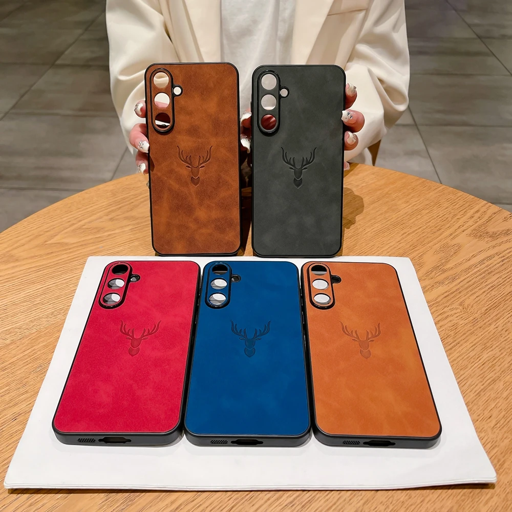 Retre Leder-Handyhülle für Samsung Galaxy A56 A55 A54 A53 A52 A36 A35 A34 A26 A25 A24 A23 A16 A15 A14 A13 A12 4G 5G mit Hirschkopf-Design