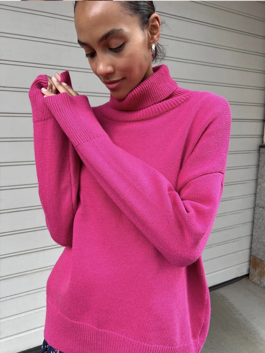 Blubelle donna nuovo autunno inverno dolcevita maglione lavorato a maglia tinta unita alla moda pullover casual minimalisti vestibilità ampia