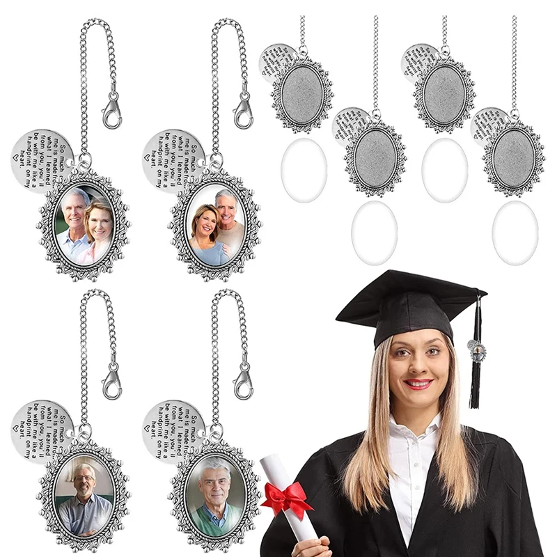 4 Pieces Graduation Cap Photo Tassel Charm Graduate Memorial Photo Pendant For Cap And Gown Ceremony