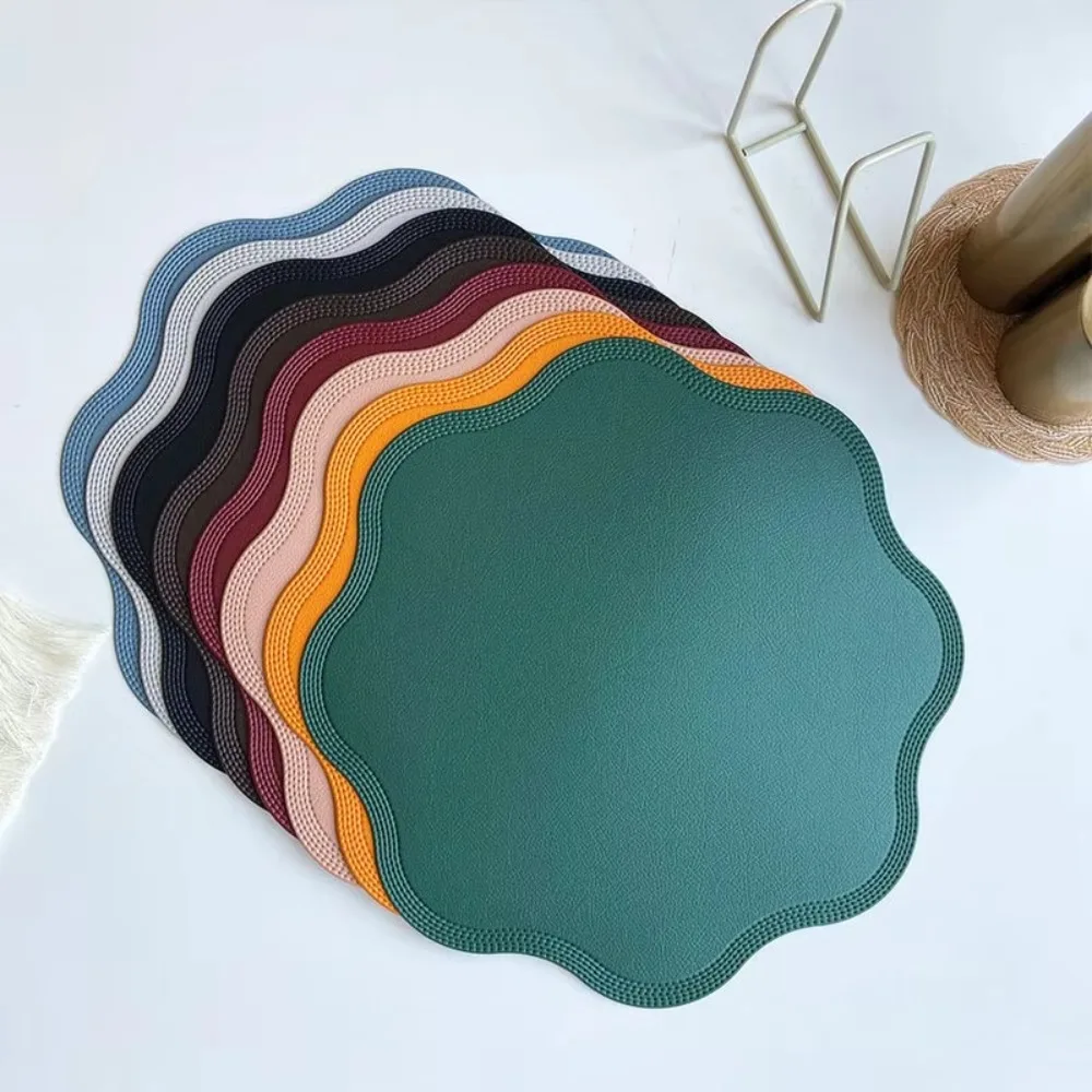 Flower Shaped Leather Placemats Waterproof Heat-Resistant Kitchen Tableware Pad Washable Non-Slip Insulation Mat