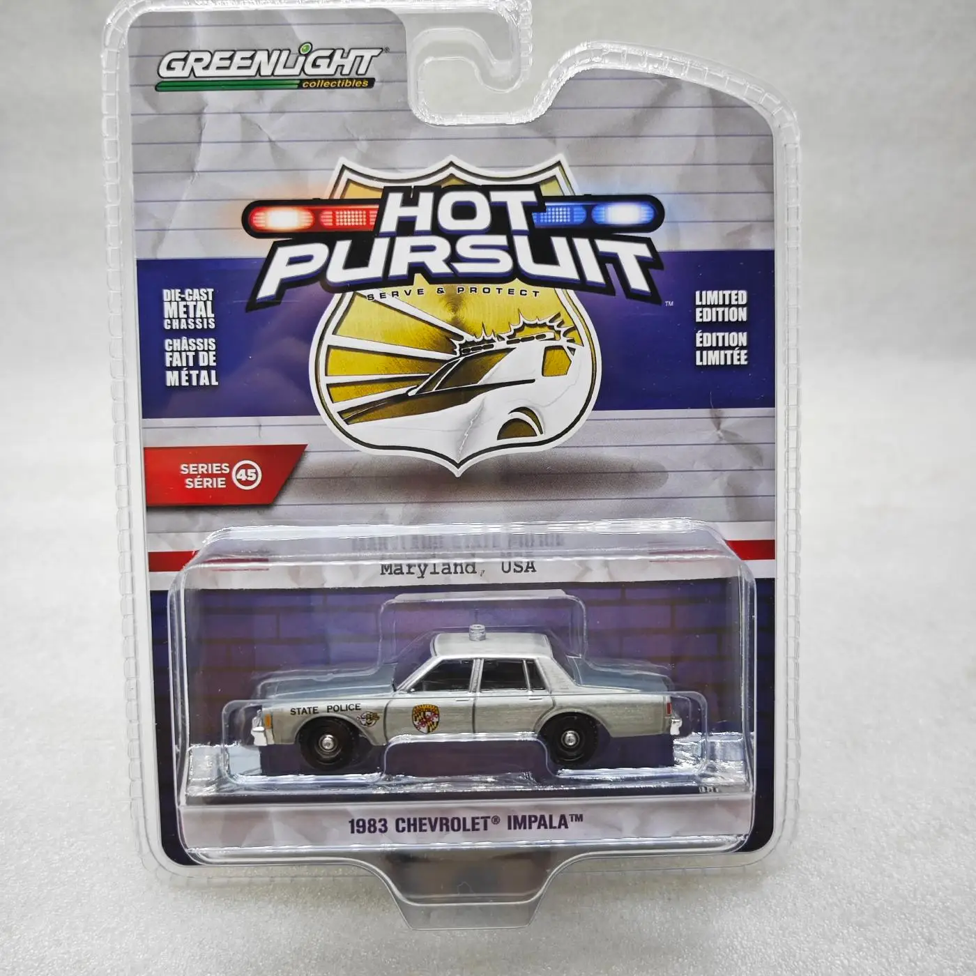 

Green Light 1:64 Heat Tracing Series 45-1983 Impala Maryland Police Car VarnishMiniature Alloy Car Models FashionableM Alloy Ca