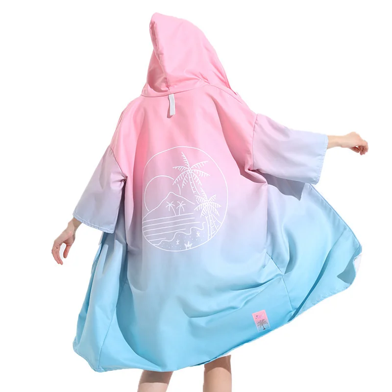 Surf Poncho Beach Bath Towel Microfiber Adult Man Woman Quick-Dry Hooded Changing Cloak Swimming Bathrobe Zipper Shower Robe