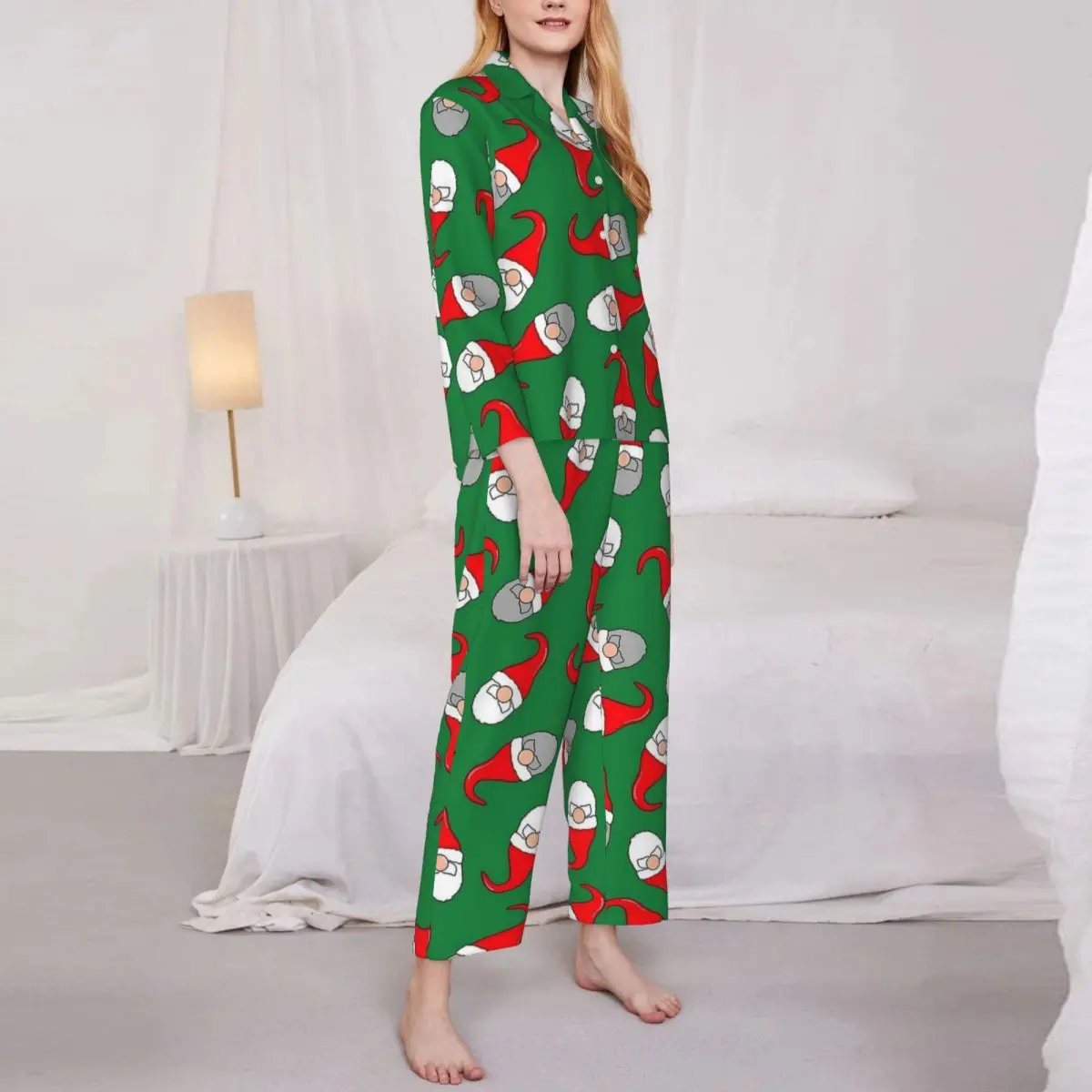 Swedish Christmas Gnomes Pajamas Set Autumn Cute Sleep Sleepwear Womens 2 Pieces Vintage Oversize Custom Nightwear Gift