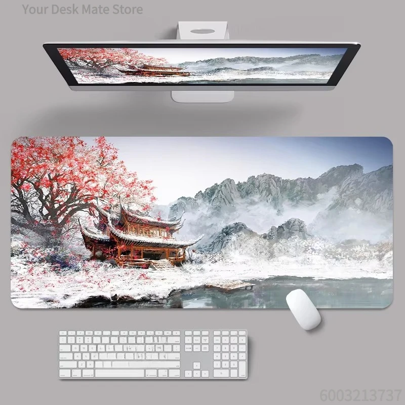 Chinese Winter Landscape Gaming Mouse Pad Waterproof Non-slip Large Desk Mat
