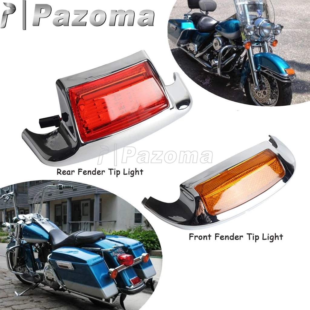 Motorcycle Front & Rear LED Fender Edge Lights Tip Cover For Harley Road King Electra Glide Heritage Softail FLSTC FLSTN 1980-13