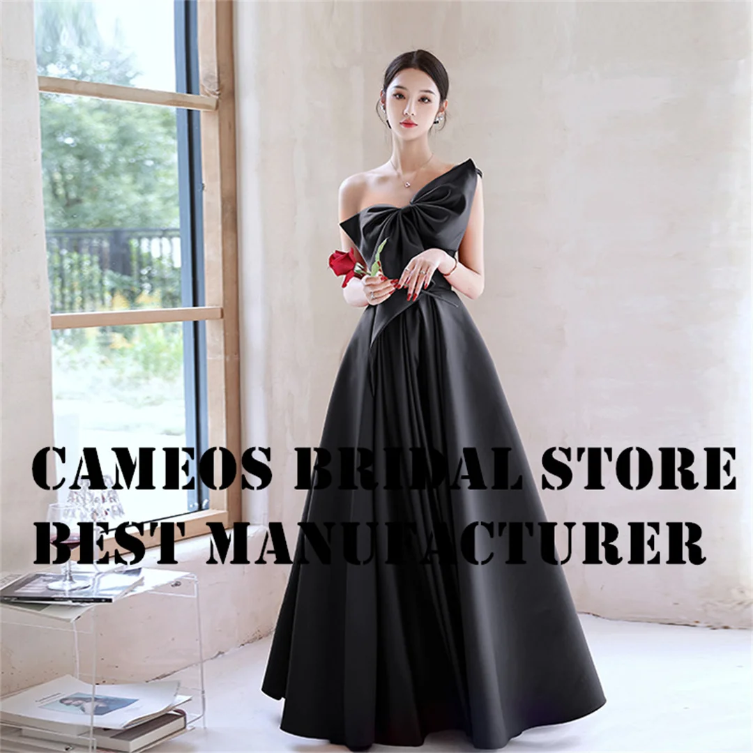 

SONDR One-Shoulder Wedding Korea Evening Dress Custom Made Formal Prom Dress Floor Length Black Open Back Evening Gown Bridal