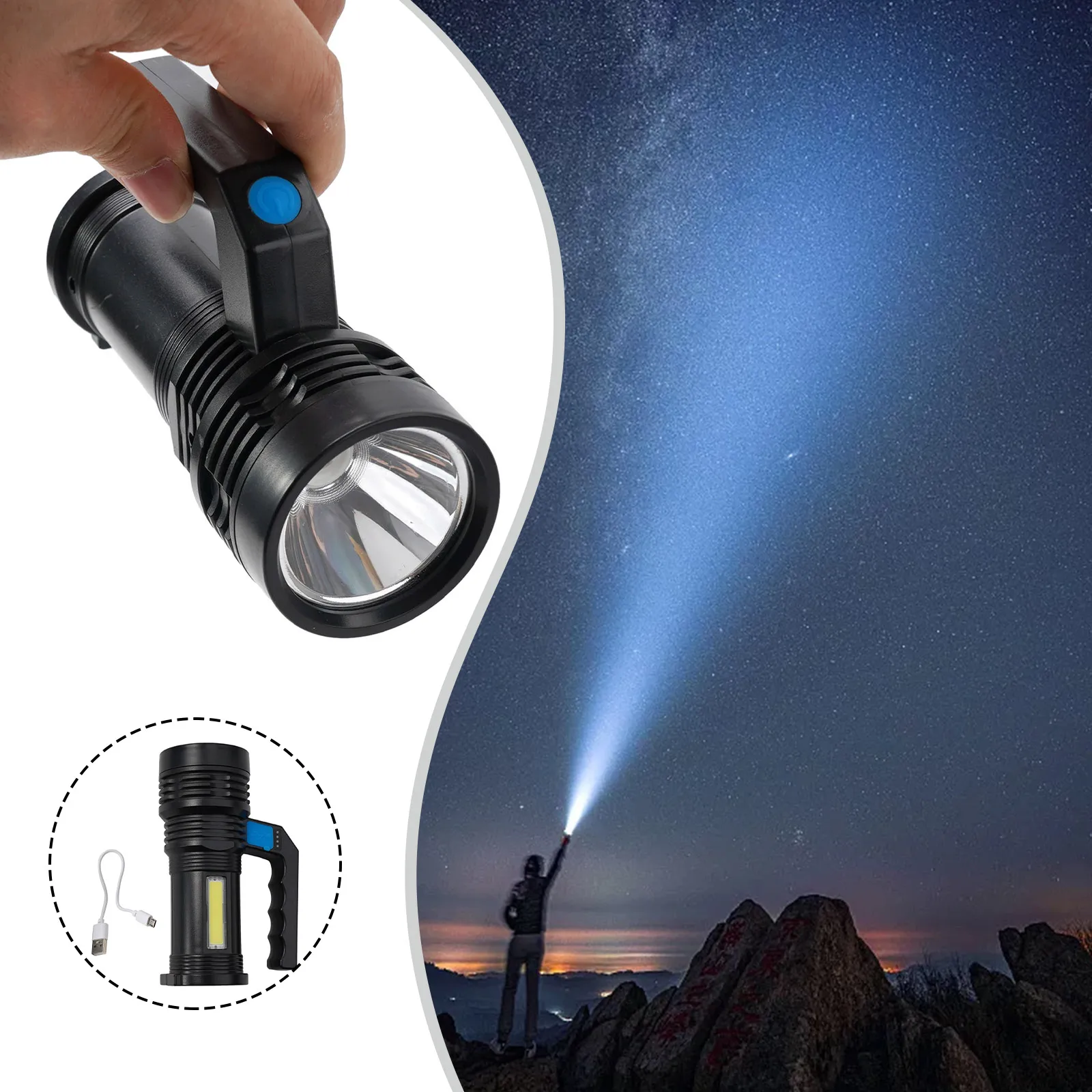 Life Waterproof Flashlight Portable Searchlight High Power High Transmittance Glass LED Strong-Low-Strobe-Side TANJE