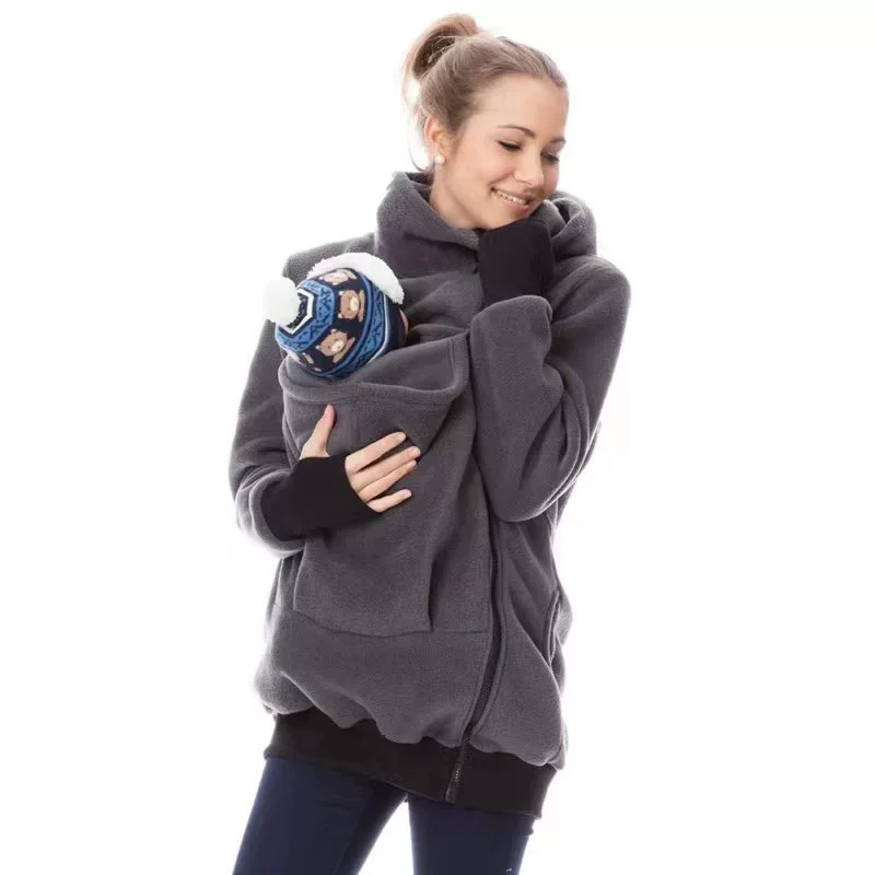 Maternity Carrier Hooded Sweatshirt Winter Fleece Warm Mommy Baby Wearing Coat Women's Kangaroo Baby Zipper Hoodies Jacket
