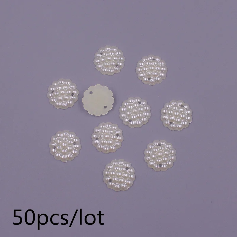 50-100pcs Mixed design Ivory Color Sewing Pearl Beads Sew On ABS Acrylic With Holes Flatback Half Round for Wedding Dress