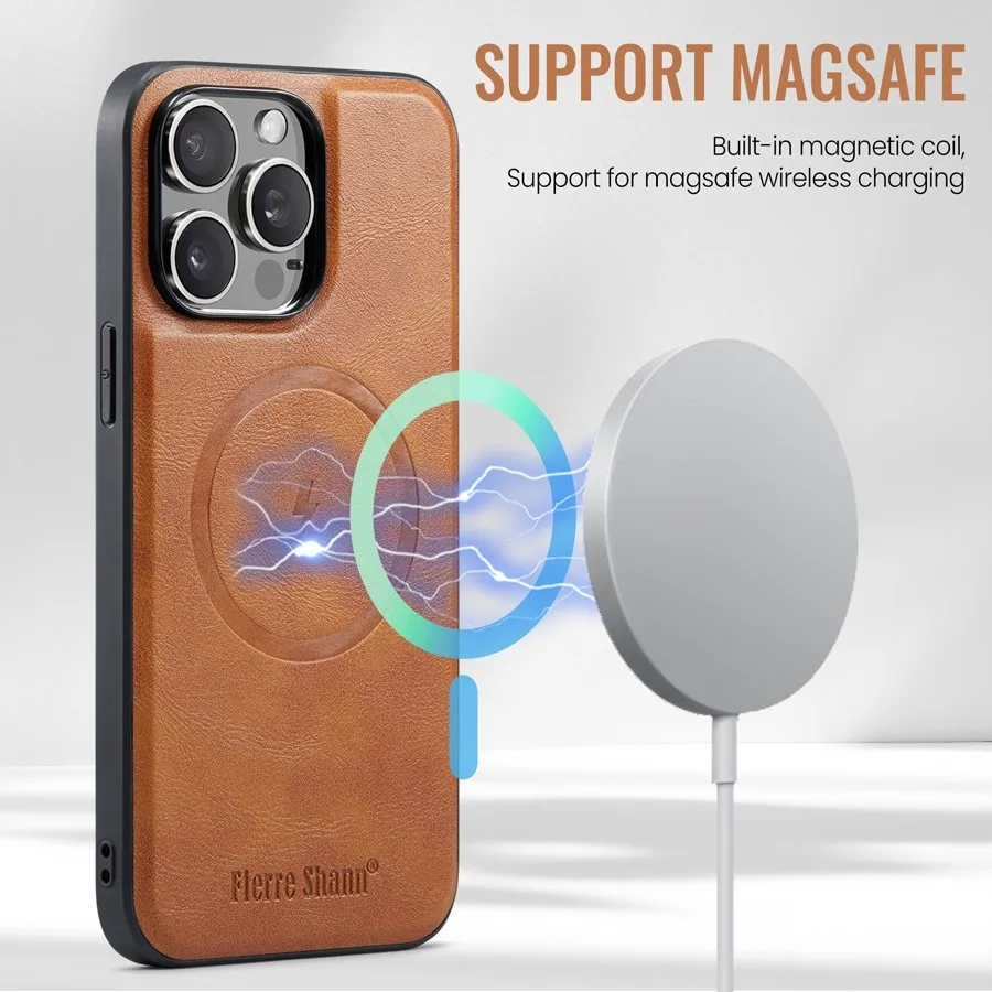 Magnetyczne, odpinane, skórzane etui na telefon z bezprzewodowym ładowaniem do iPhone\'a 7 8 SE 2022 11 12 13 14 Plus 15 16 Pro Max