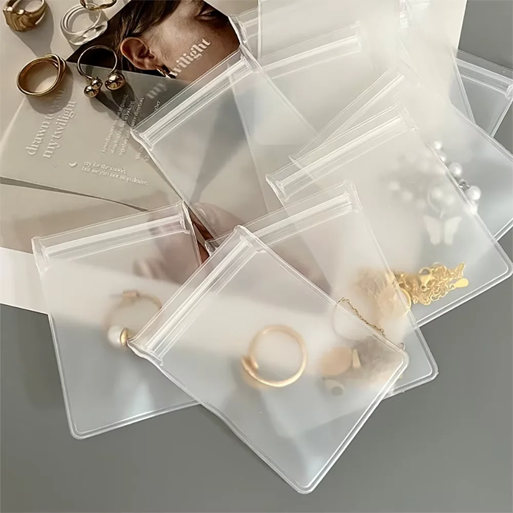 10Pcs 8×8cm Frosted Transparent EVA Zipper Bags Reusable Sealed Pouches for Earrings Rings Portable Jewelry Storage Packing Bags