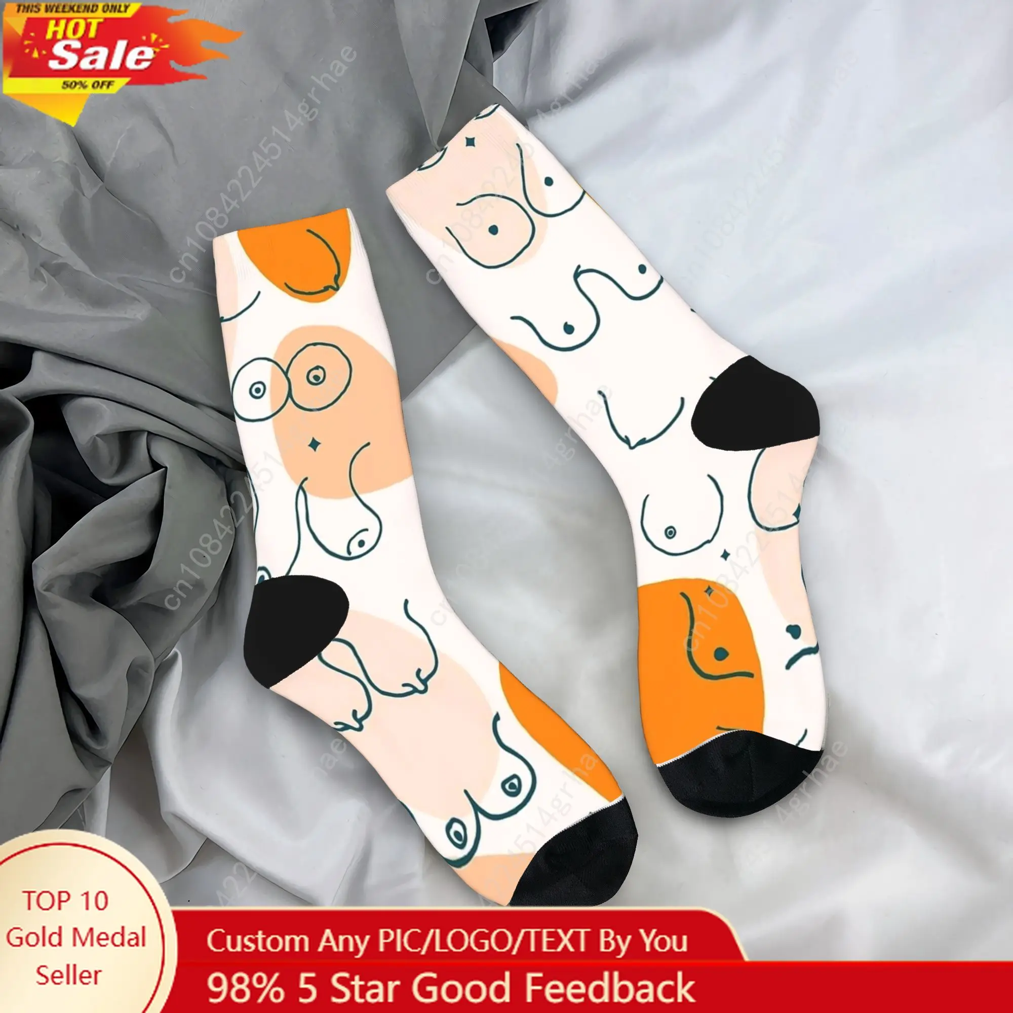 Geometric Beautiful Boobs Socks Winter  Stockings Gothic Adults Men Soft Socks Graphic Skateboard Anti Slip Socks