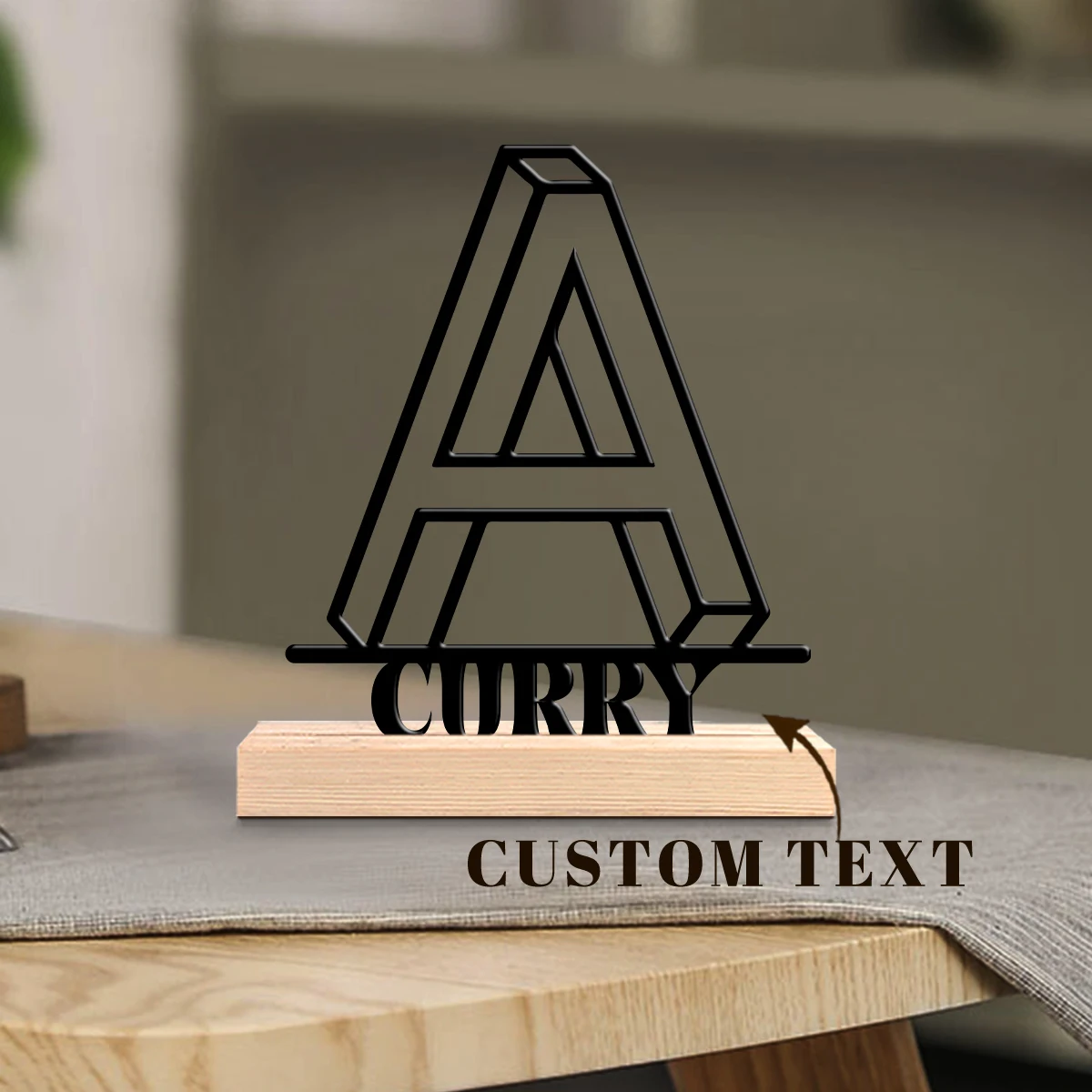 1pc Metal Desktop Decoration Custom Name Equipped with Wooden Base Desk Ornaments for Study Rooms,Bedrooms,and Offices