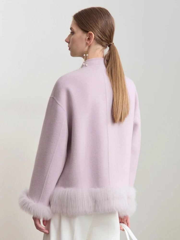 Jaket Wanita Amii 2025 Musim Dingin Gaya Cina Baru Jaket Wol Hangat Wanita Kerah Tegak Wol Solid Lengan Panjang Mantel 12444083