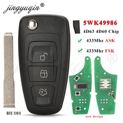 jingyuqin 3BTN 433Mhz ASK/FSK 4D63 4D60 Chip Remote Car Key Fob For Ford Kuga C-Max Focus Fiesta Mondeo Galaxy HU101 Flip Blade