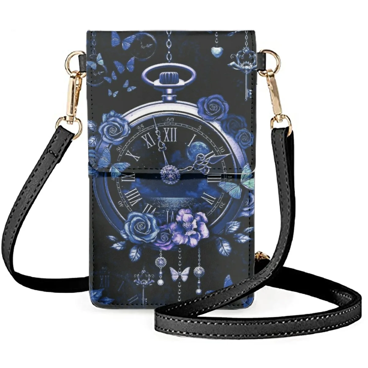 FORUDESIGNS Pocket Watch Pattern Design Cell Phone Bags Classic Romantic Rose Flower Flap Messenger Bag Women's Satchel