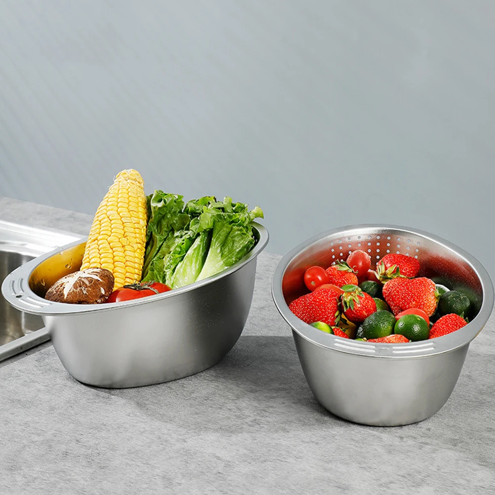 

1pcs Stainless Steel Draining Basket 304 Thickened Kitchen Strainer For Vegetables Rice Fruit Mesh Colander Bowl Sifter Kitchen