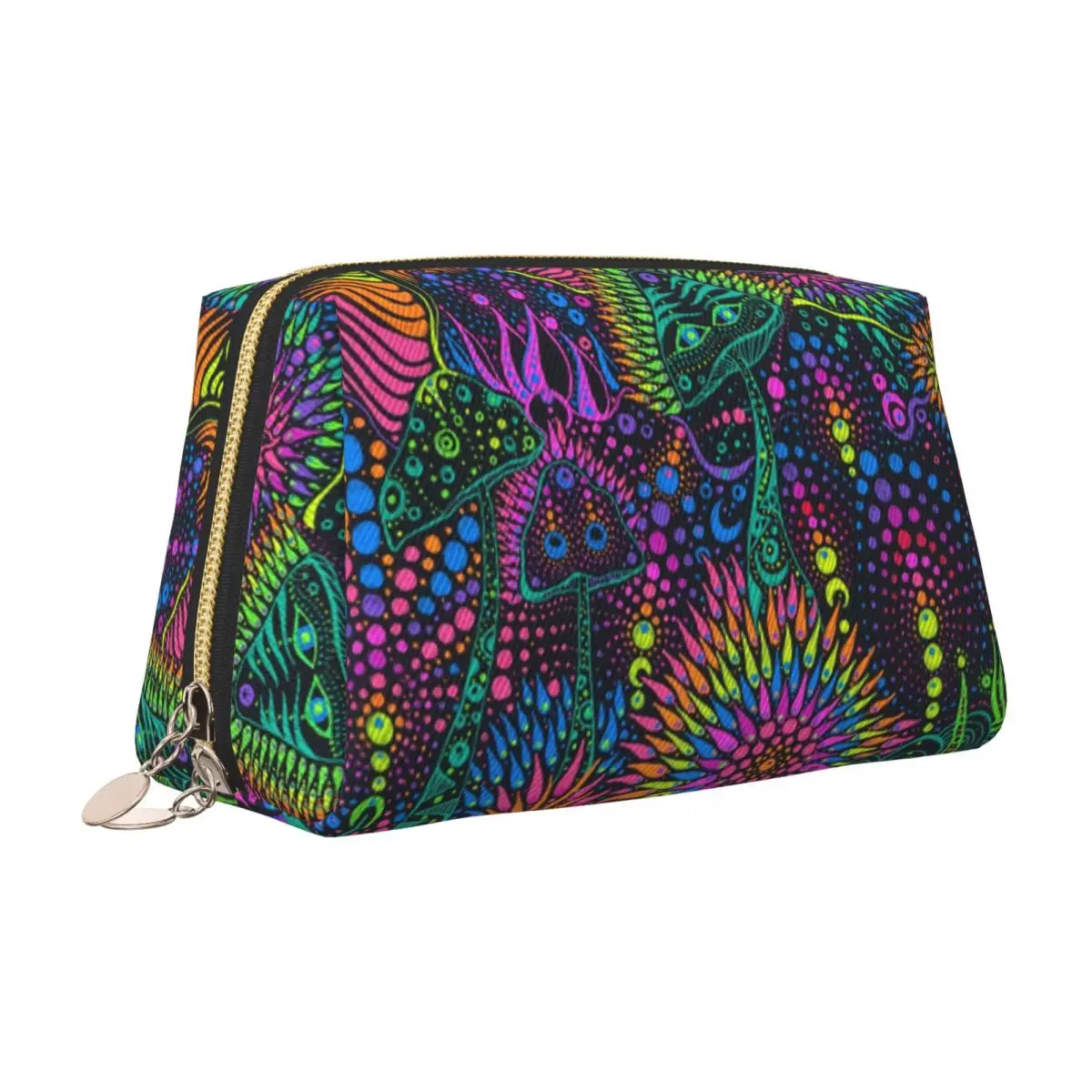 Mushroom Moonrise Trippy Psychedelic Neon Pastel Goth Toiletry Bag Cosmetic Makeup Organizer Ladies Beauty Storage Dopp Kit Case view 2