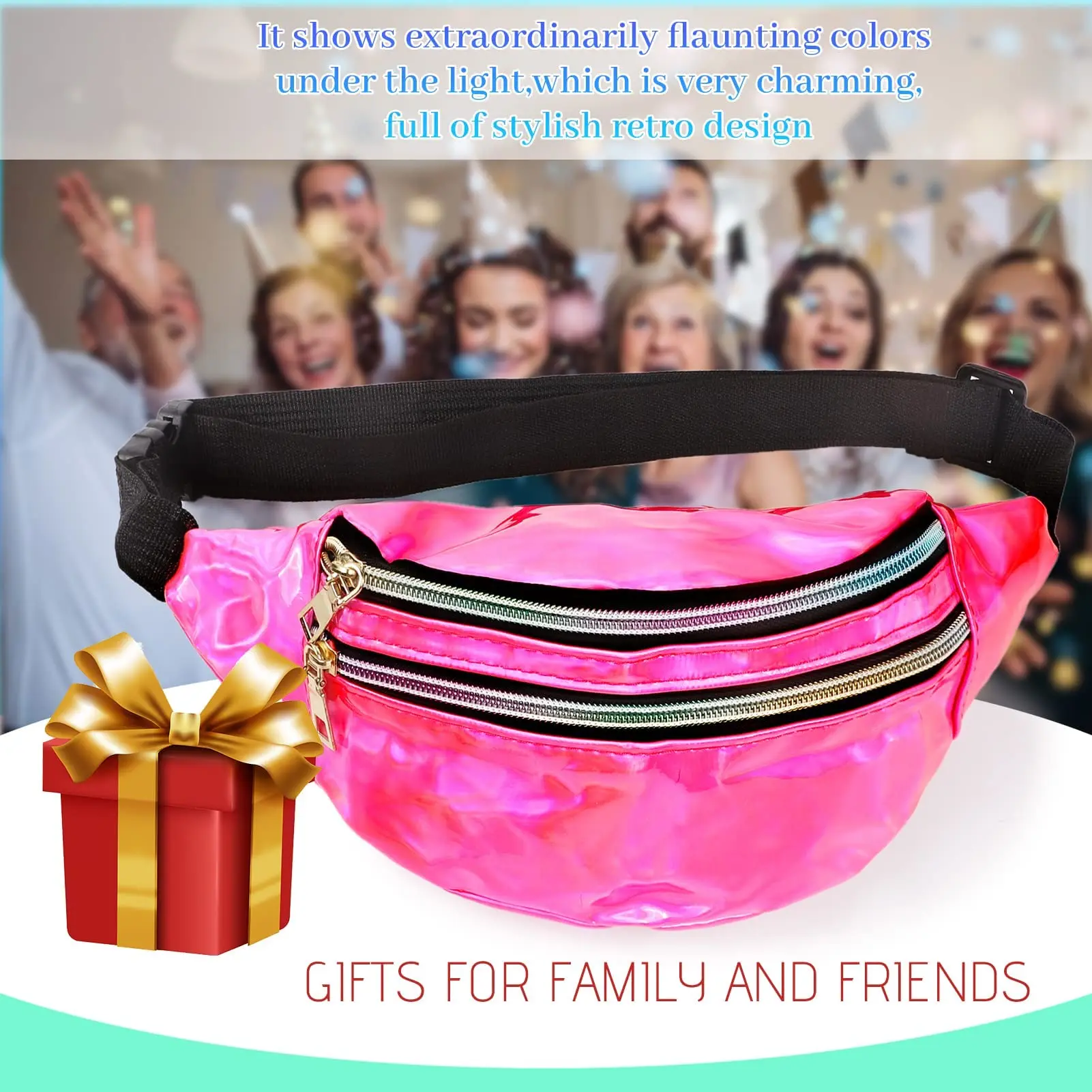 Fanny Packs Shiny Holographic Sweet Waist Bags Crossbody Waist Bag for Women Mens Fanny Pack Belt Bag for Running Hiking