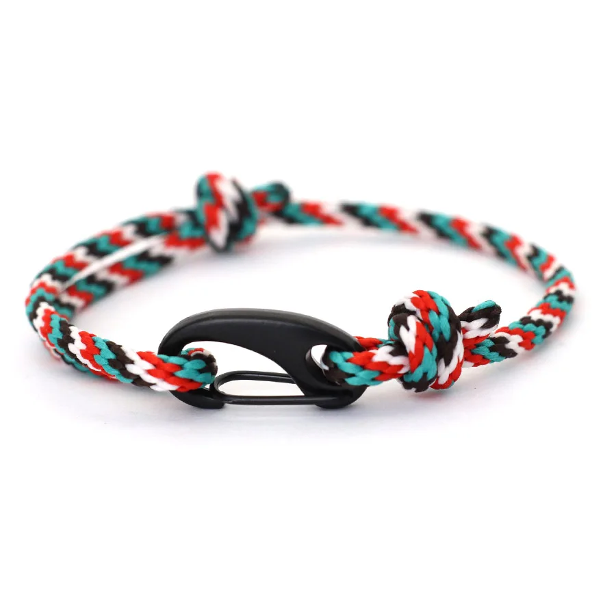 Pulsera de cuerda estilo océano para hombre, brazalete náutico de tela marina, pulsera de cuerda de escalada ajustable negra, Pulseria de playa para hombre
