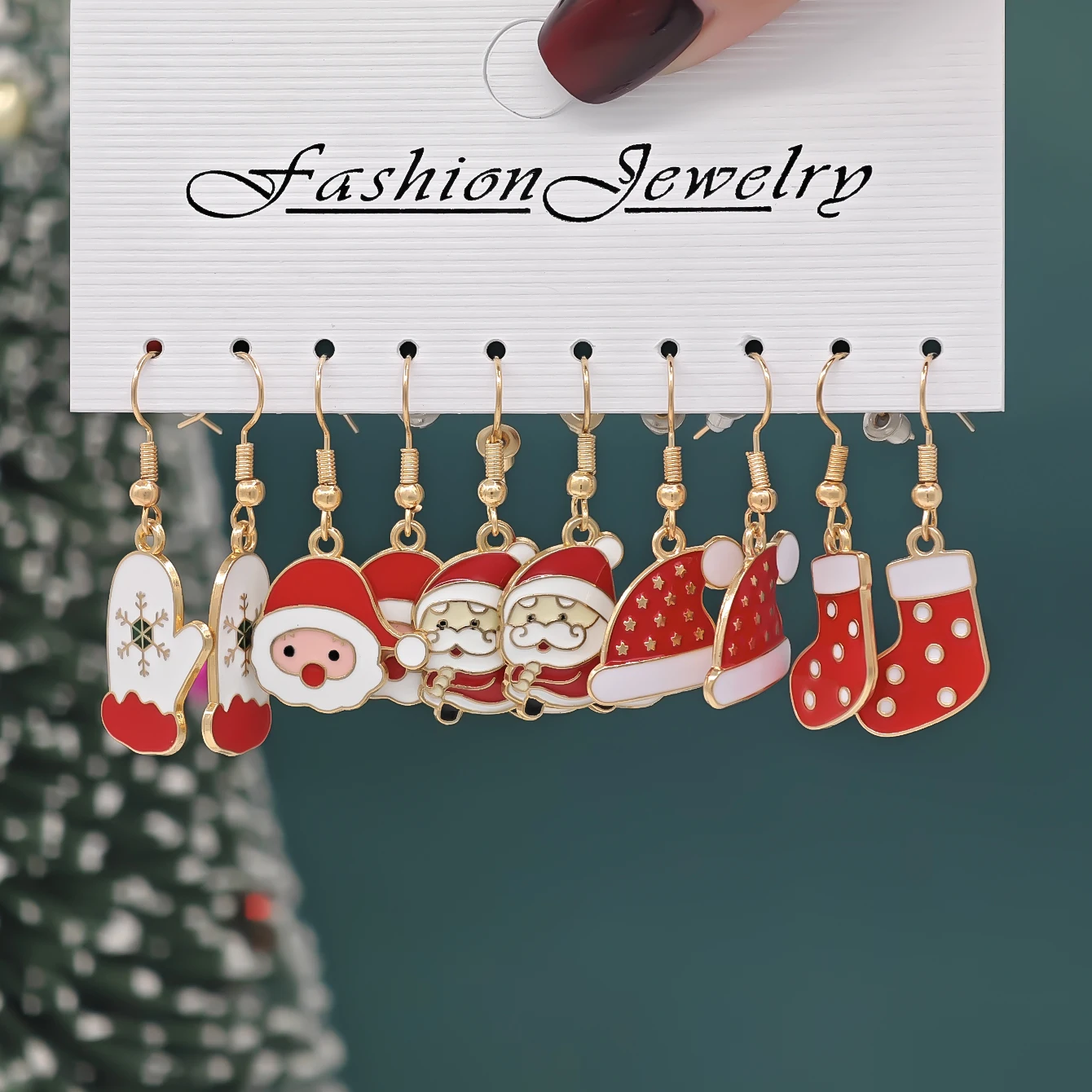 10/40pcs New Christmas Set Cross border Hot Selling Cartoon Dripping Oil Elk Santa Claus Christmas Tree Earrings for Women image 6