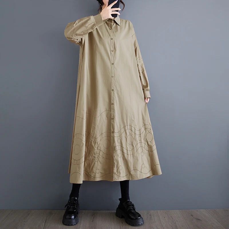 ربيع الخريف فضفاض كبير الحجم المرقعة عادية بسيطة مطرزة حلوة طويلة Sve irt الدكتور ألف خط صورة ظلية تخفيف Sle