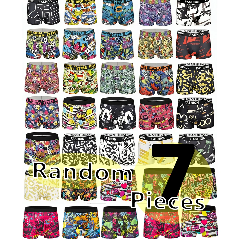 

Men's 7-Pack Graffiti Pop Art Boxer Briefs Polyester Fashion Waistband Random Pattern Comfort Underwear