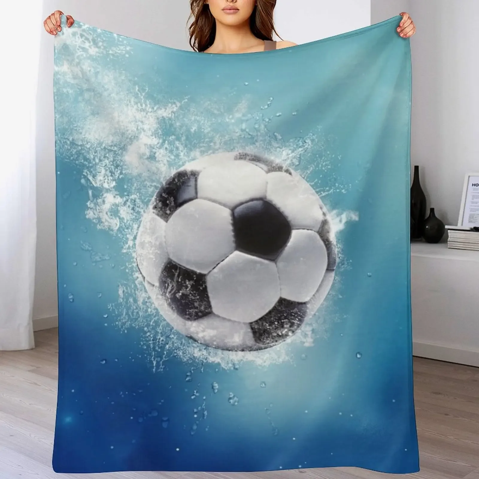 Soccer Water Splash Throw Blanket Single Thermal Shaggy Thins Blankets