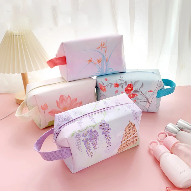 

DHL100pcs Makeup Bags PU Christmas National Printing Solid Clutch Bag With Wrist